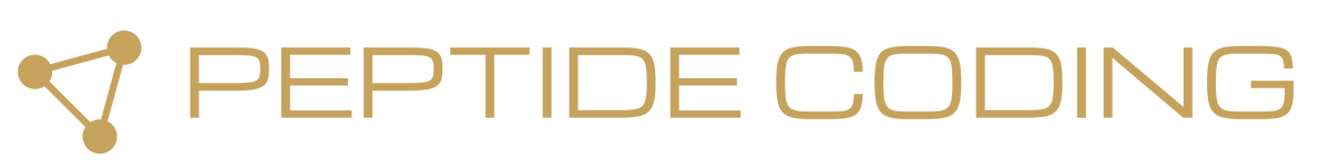 Peptide Coding logo, 45-degree clockwise triangle, gold on transparent background